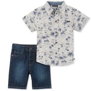 LUCKY Brand White Tropical Button Up & Jean Shorts